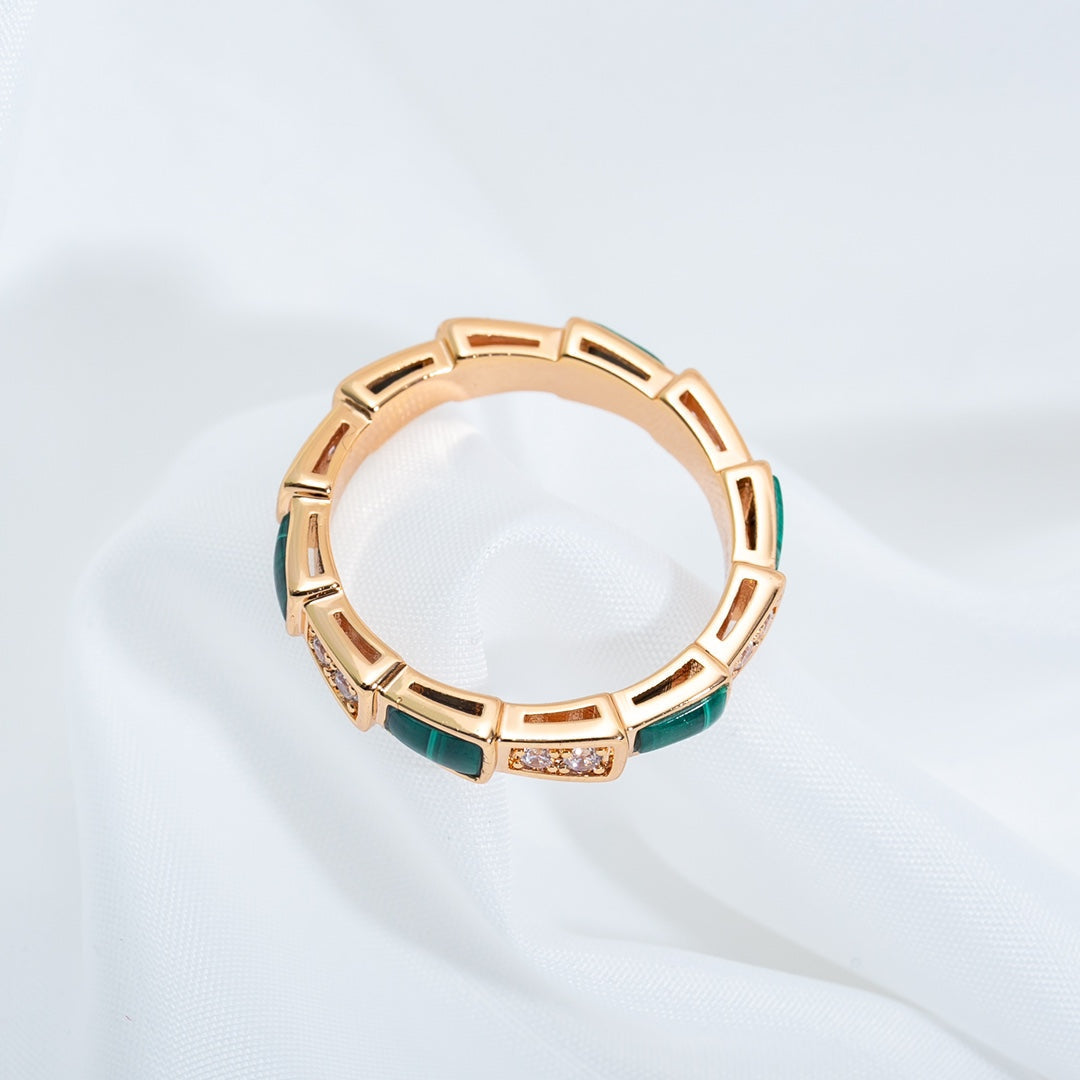 [Vintora]SERPENTI RING PINK GOLD MALACHITE DIAMOND 3MM