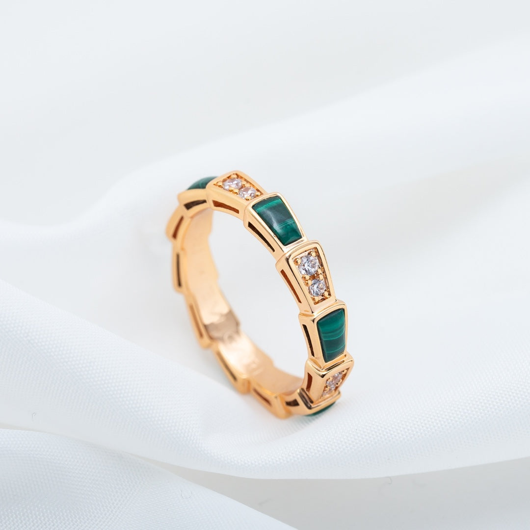 [Vintora]SERPENTI RING PINK GOLD MALACHITE DIAMOND 3MM