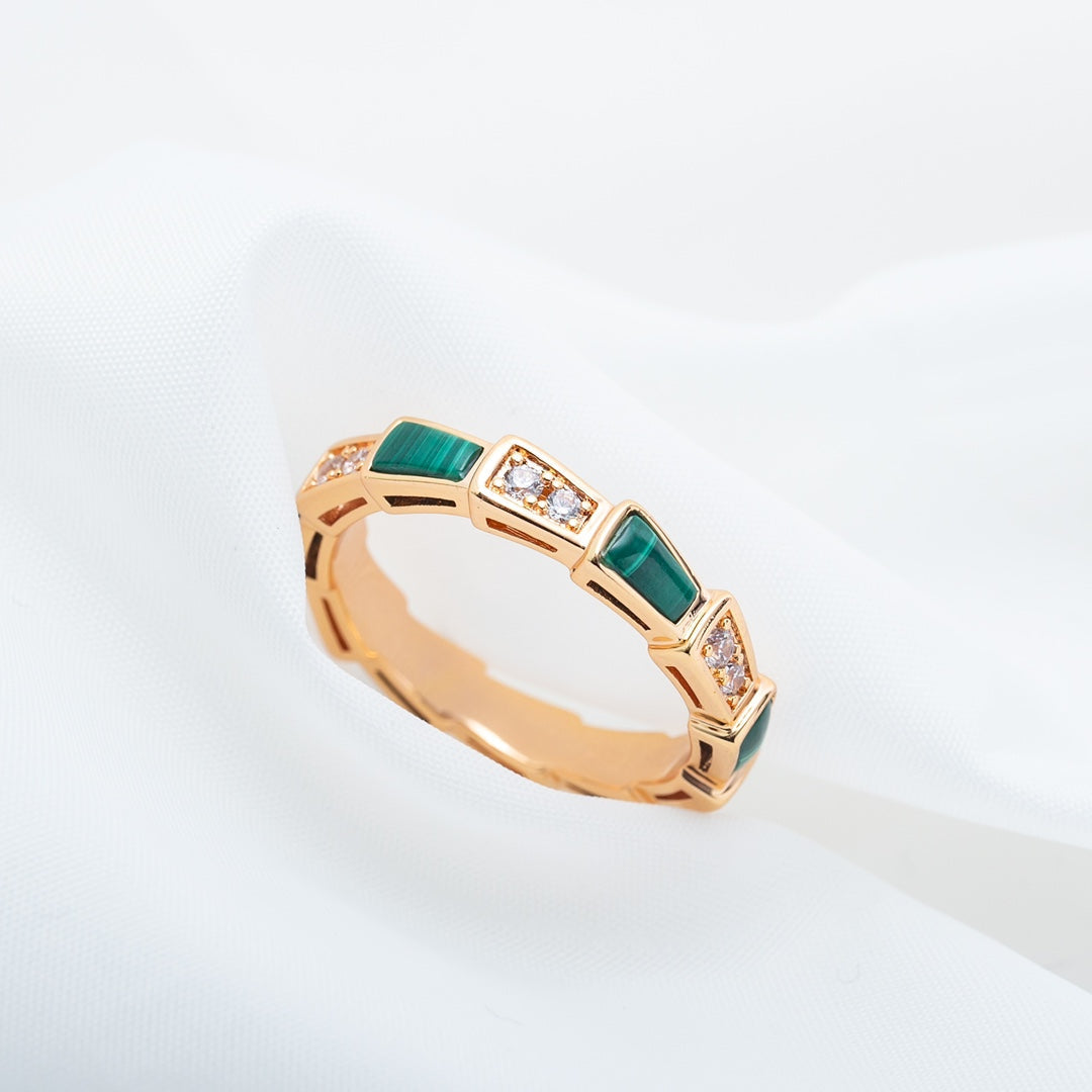 [Vintora]SERPENTI RING PINK GOLD MALACHITE DIAMOND 3MM
