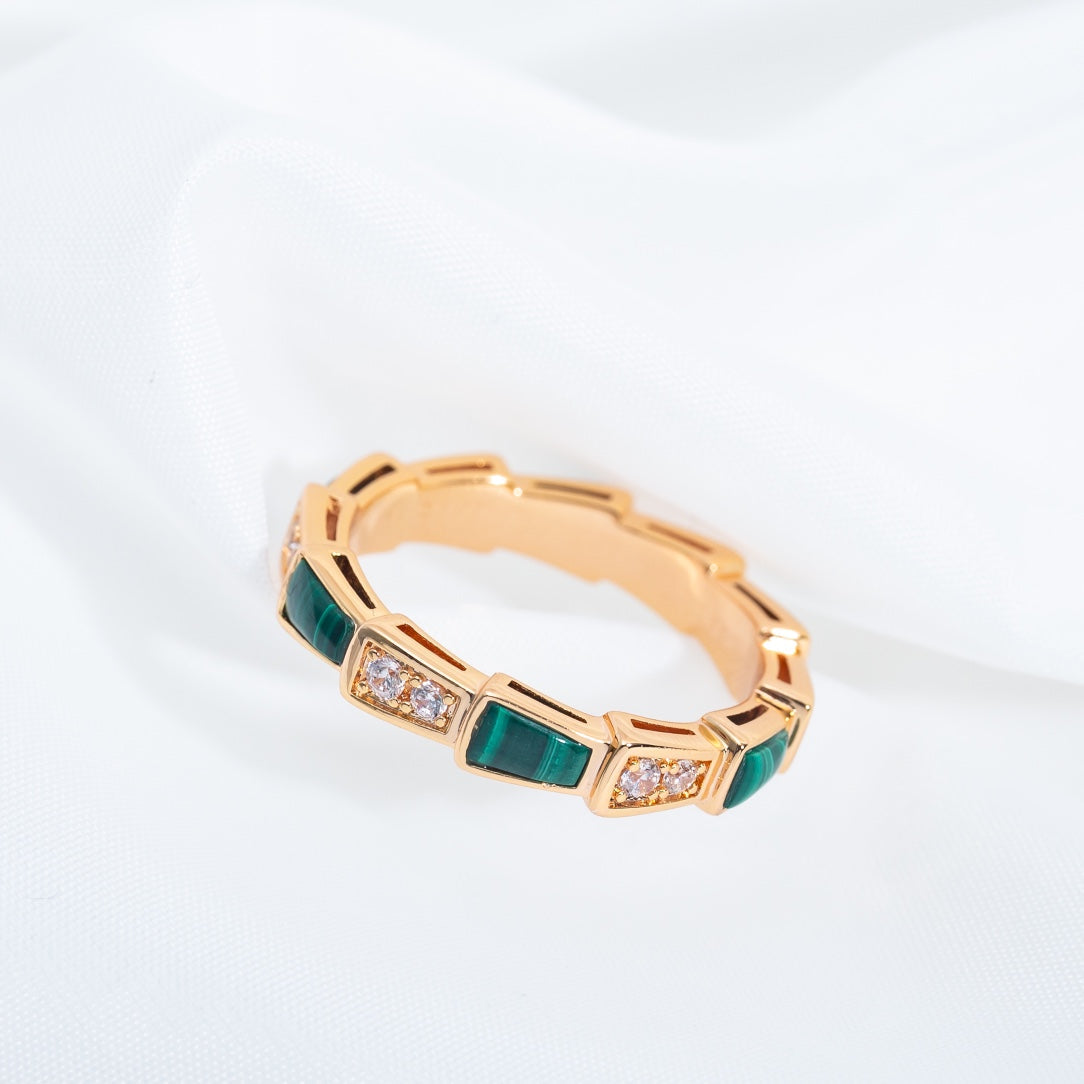 [Vintora]SERPENTI RING PINK GOLD MALACHITE DIAMOND 3MM