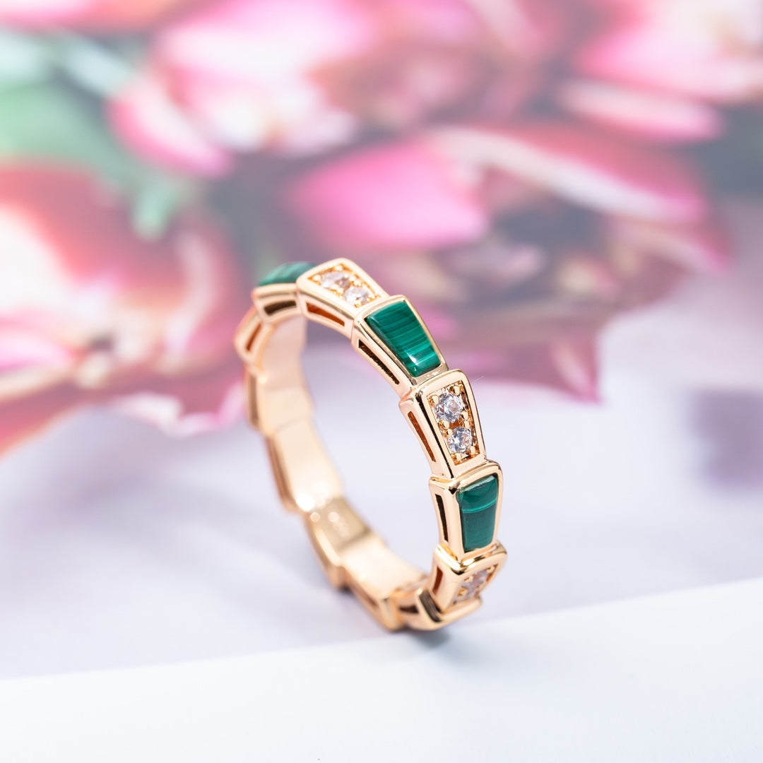 [Vintora]SERPENTI RING PINK GOLD MALACHITE DIAMOND 3MM