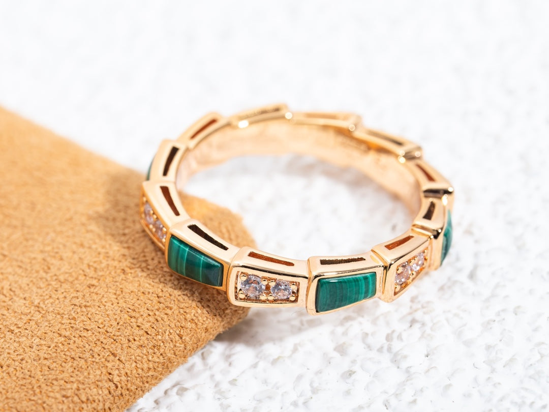 [Vintora]SERPENTI RING PINK GOLD MALACHITE DIAMOND 3MM