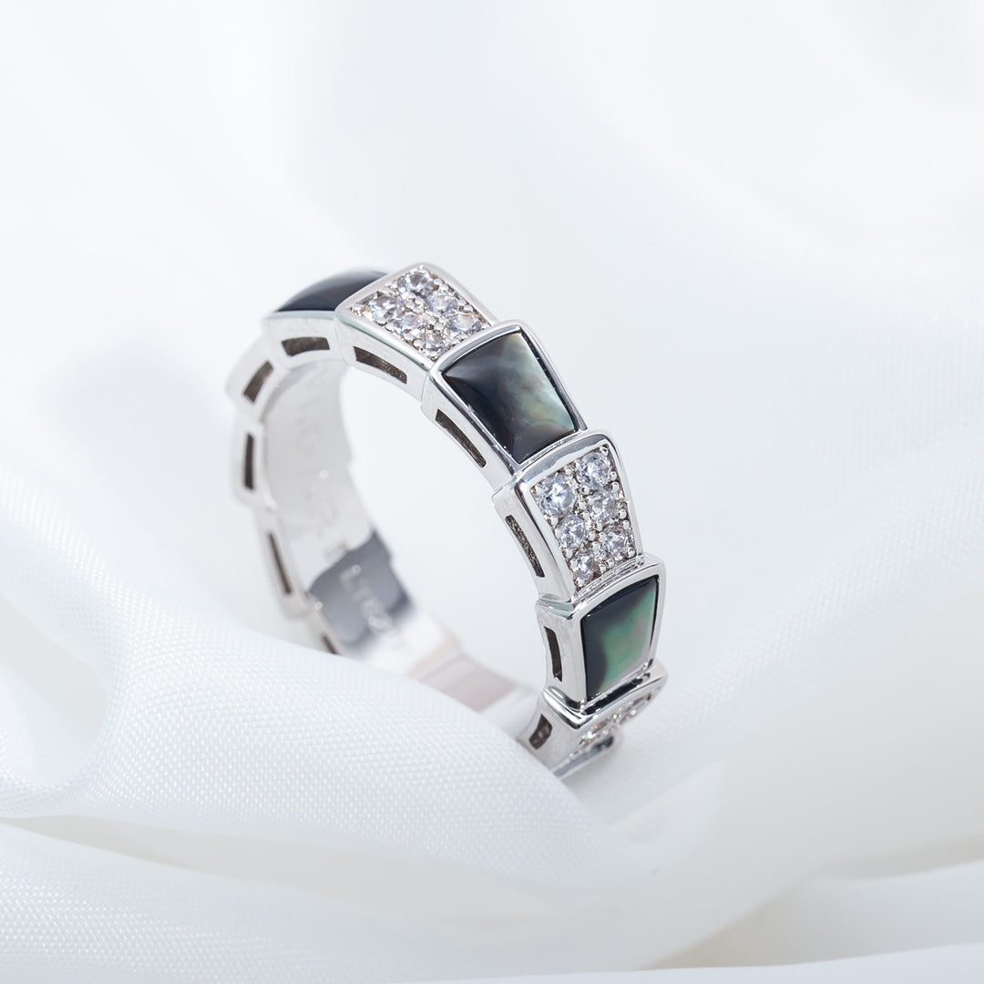 [Vintora]SERPENTI RING SILVER DIAMOND BLACK MOP 4MM