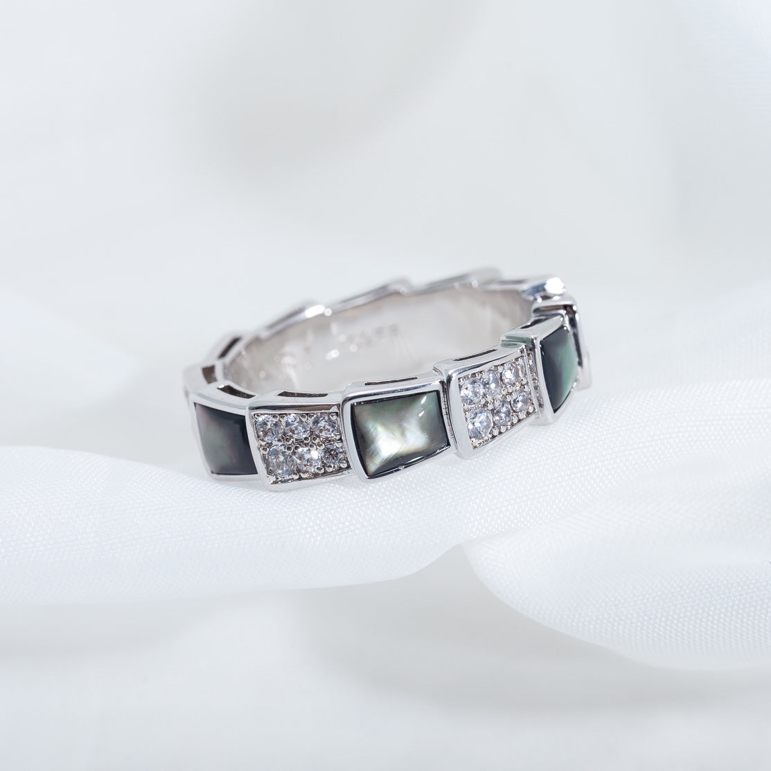 [Vintora]SERPENTI RING SILVER DIAMOND BLACK MOP 4MM