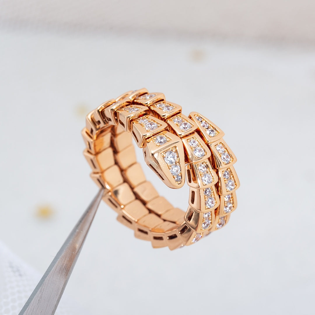 [Vintora]SERPENTI RING PINK GOLD DIAMOND DOUBLE ROW