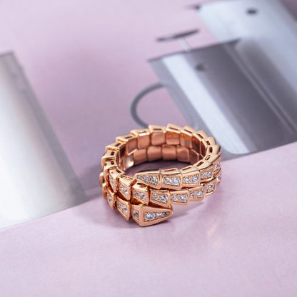 [Vintora]SERPENTI RING PINK GOLD DIAMOND DOUBLE ROW
