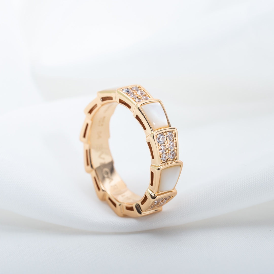 [Vintora]SERPENTI RING PINK GOLD MOP DIAMOND PAVED 4MM