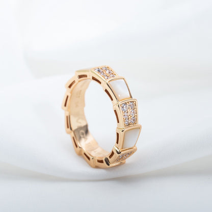 [Vintora]SERPENTI RING PINK GOLD MOP DIAMOND PAVED 4MM