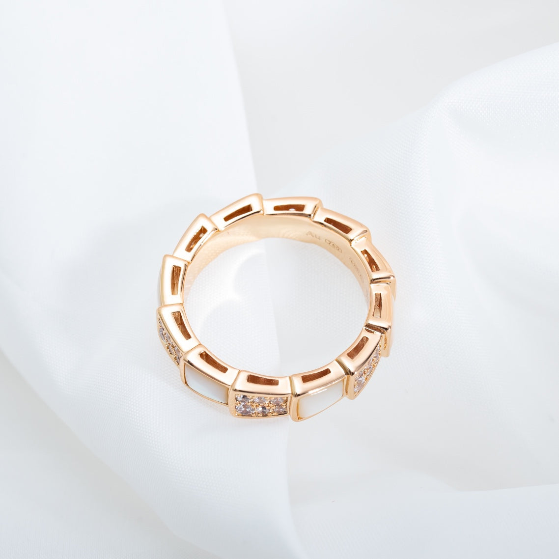 [Vintora]SERPENTI RING PINK GOLD MOP DIAMOND PAVED 4MM