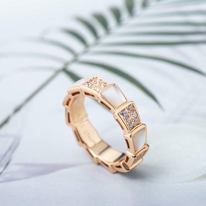 [Vintora]SERPENTI RING PINK GOLD MOP DIAMOND PAVED 4MM