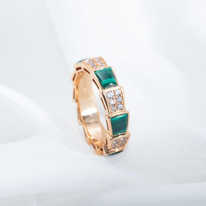 [Vintora]SERPENTI RING PINK GOLD MALACHITE DIAMOND PAVED 4MM