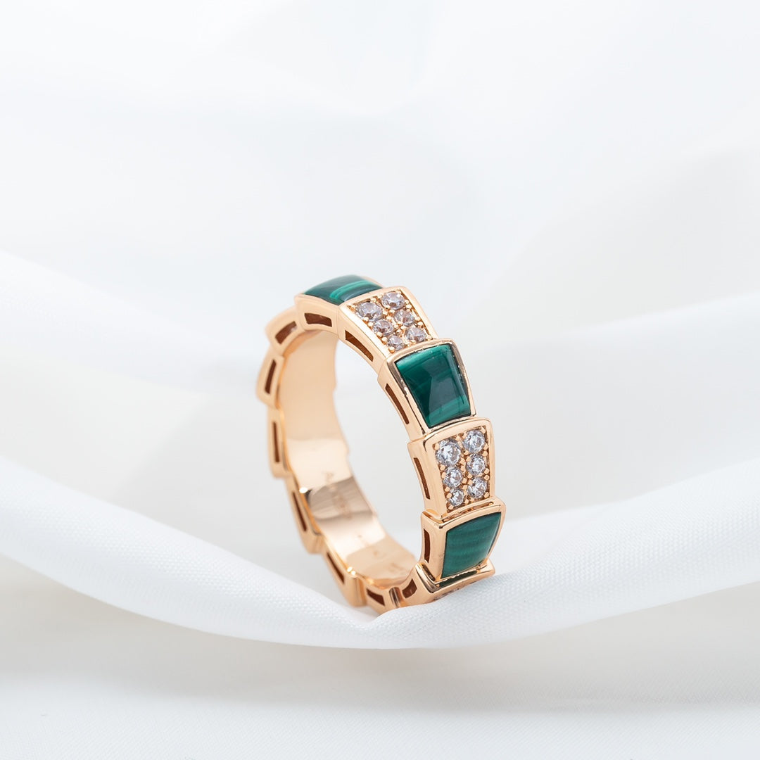 [Vintora]SERPENTI RING PINK GOLD MALACHITE DIAMOND PAVED 4MM