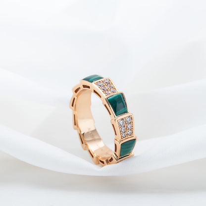 [Vintora]SERPENTI RING PINK GOLD MALACHITE DIAMOND PAVED 4MM