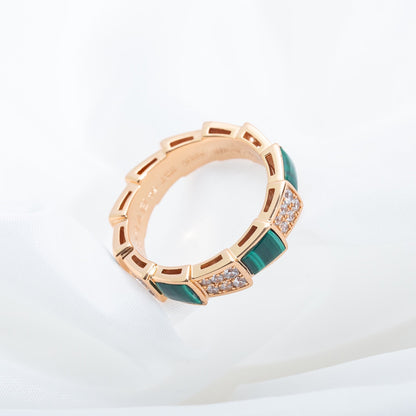 [Vintora]SERPENTI RING PINK GOLD MALACHITE DIAMOND PAVED 4MM