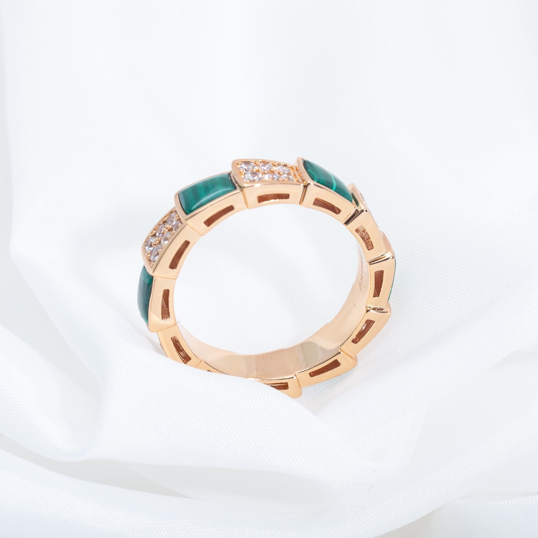[Vintora]SERPENTI RING PINK GOLD MALACHITE DIAMOND PAVED 4MM