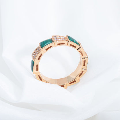 [Vintora]SERPENTI RING PINK GOLD MALACHITE DIAMOND PAVED 4MM