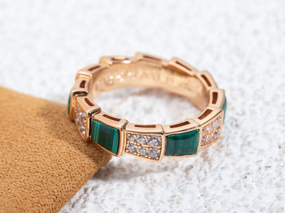 [Vintora]SERPENTI RING PINK GOLD MALACHITE DIAMOND PAVED 4MM