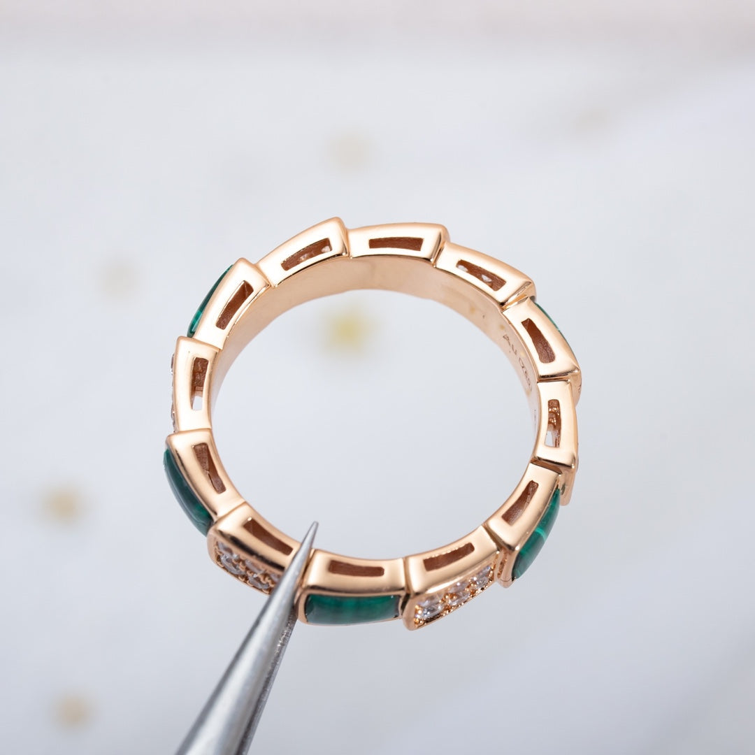 [Vintora]SERPENTI RING PINK GOLD MALACHITE DIAMOND PAVED 4MM