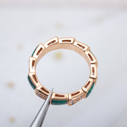 [Vintora]SERPENTI RING PINK GOLD MALACHITE DIAMOND PAVED 4MM