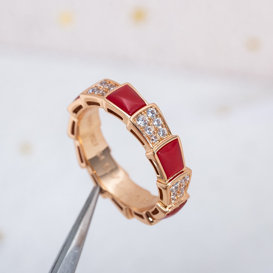 [Vintora]SERPENTI RING PINK GOLD CARNELIAN DIAMOND PAVED 4MM
