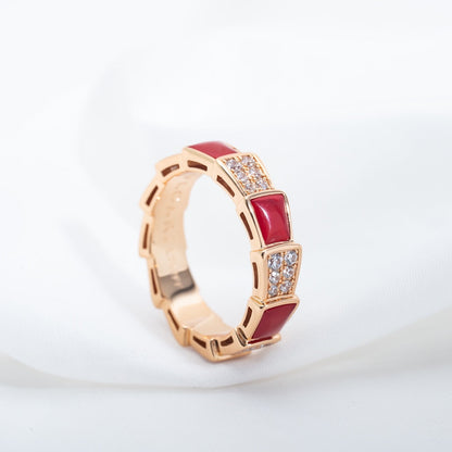 [Vintora]SERPENTI RING PINK GOLD CARNELIAN DIAMOND PAVED 4MM