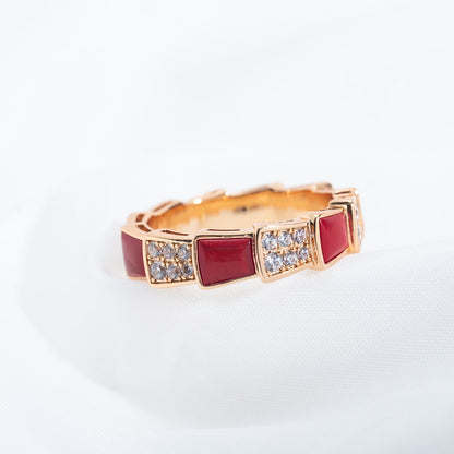 [Vintora]SERPENTI RING PINK GOLD CARNELIAN DIAMOND PAVED 4MM