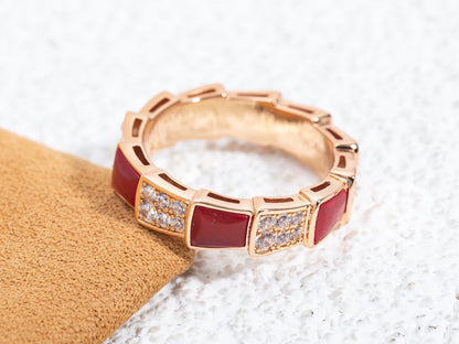 [Vintora]SERPENTI RING PINK GOLD CARNELIAN DIAMOND PAVED 4MM