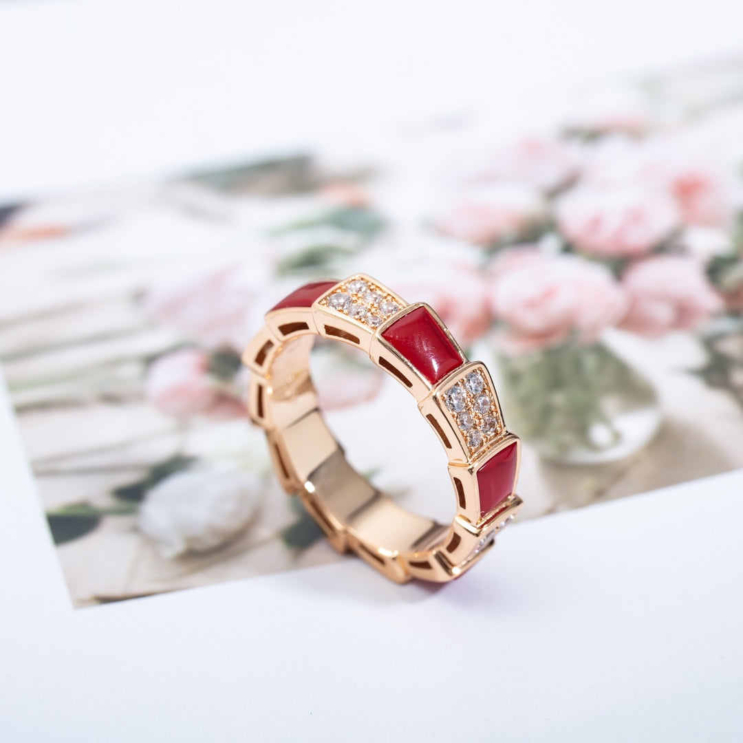 [Vintora]SERPENTI RING PINK GOLD CARNELIAN DIAMOND PAVED 4MM