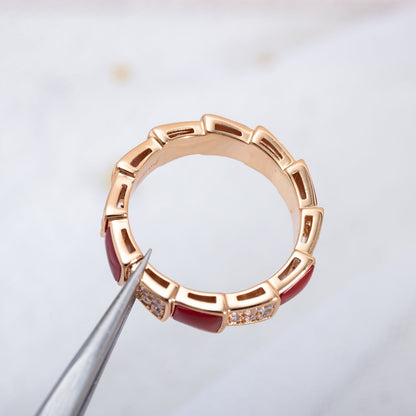 [Vintora]SERPENTI RING PINK GOLD CARNELIAN DIAMOND PAVED 4MM