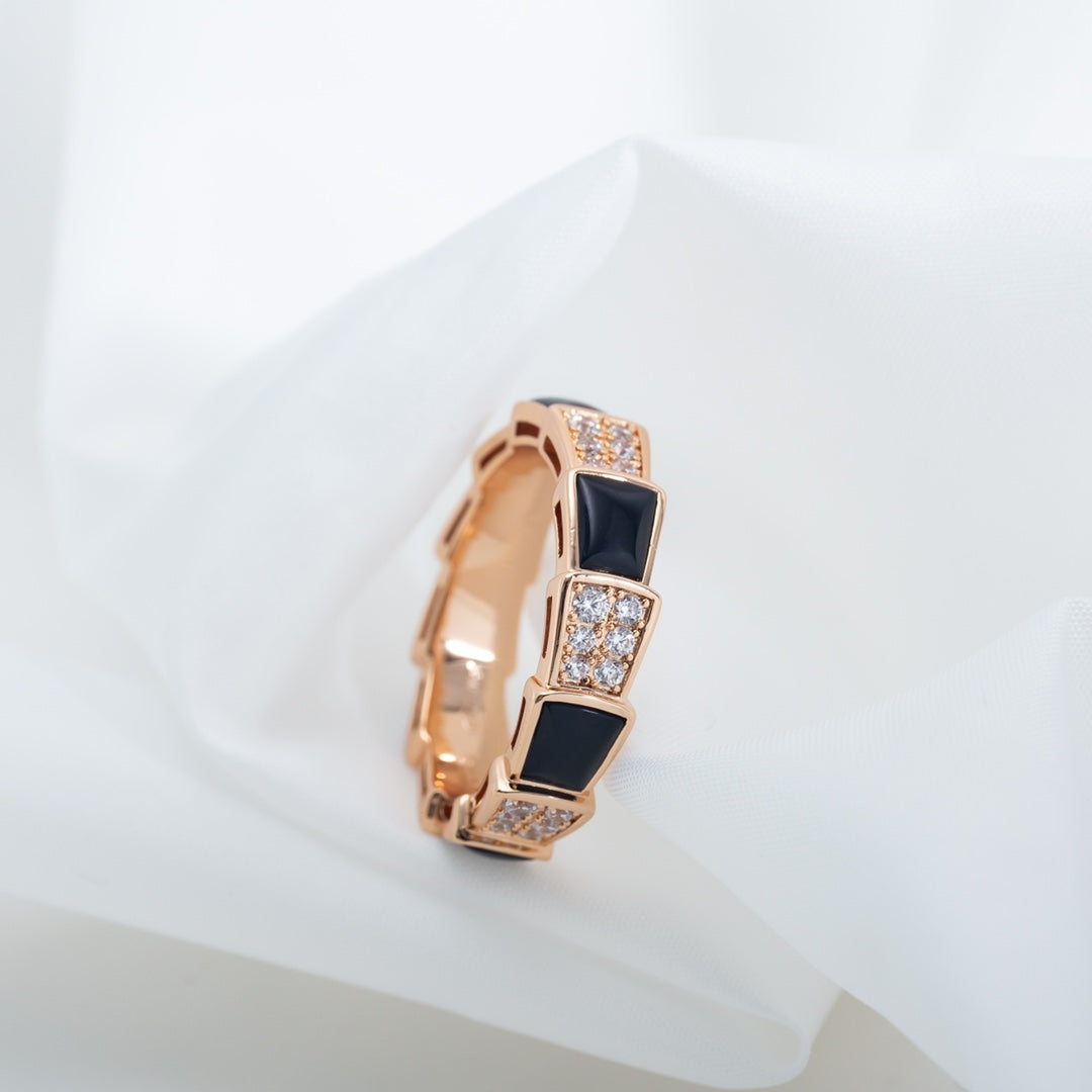 [Vintora]SERPENTI RING PINK GOLD BLACK MOP DIAMOND PAVED 4MM