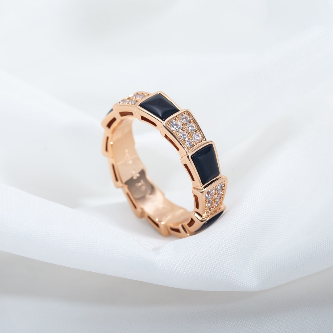 [Vintora]SERPENTI RING PINK GOLD BLACK MOP DIAMOND PAVED 4MM