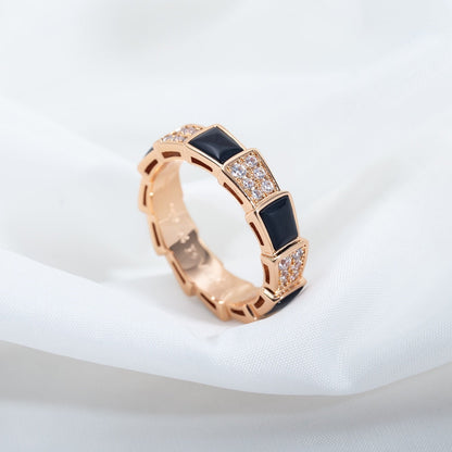 [Vintora]SERPENTI RING PINK GOLD BLACK MOP DIAMOND PAVED 4MM