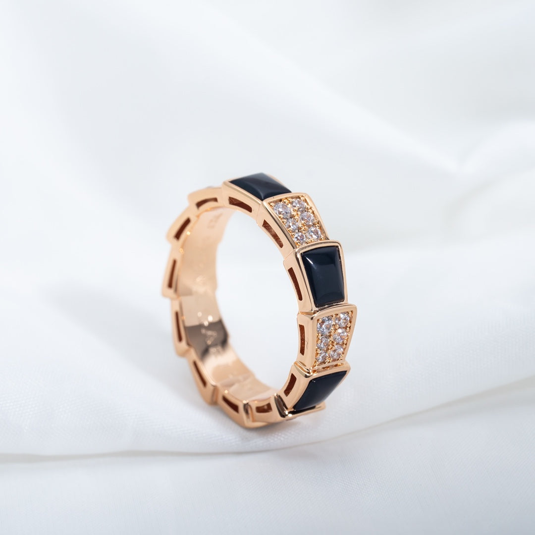 [Vintora]SERPENTI RING PINK GOLD BLACK MOP DIAMOND PAVED 4MM