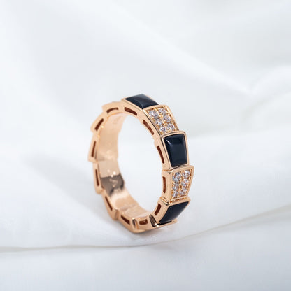 [Vintora]SERPENTI RING PINK GOLD BLACK MOP DIAMOND PAVED 4MM