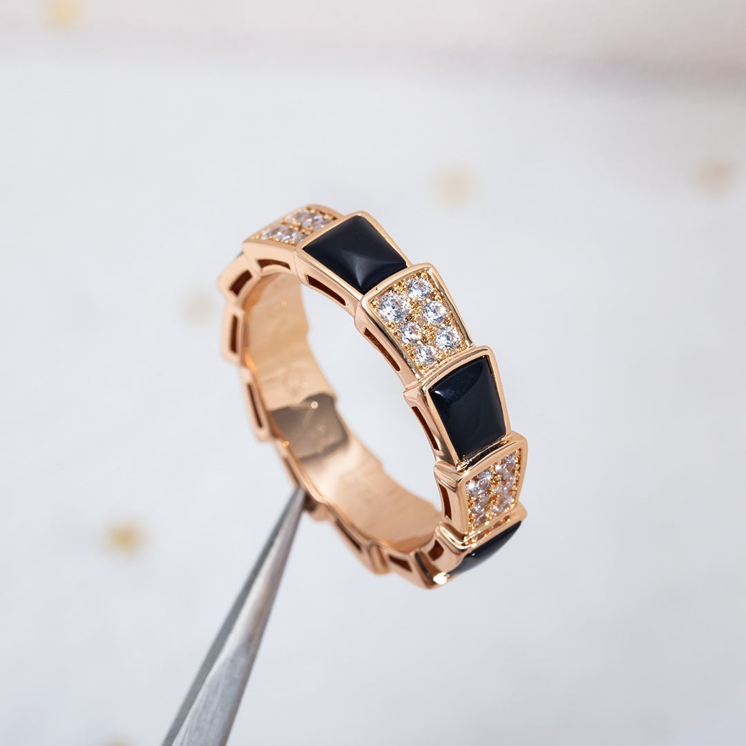[Vintora]SERPENTI RING PINK GOLD BLACK MOP DIAMOND PAVED 4MM