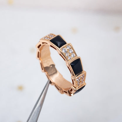 [Vintora]SERPENTI RING PINK GOLD BLACK MOP DIAMOND PAVED 4MM