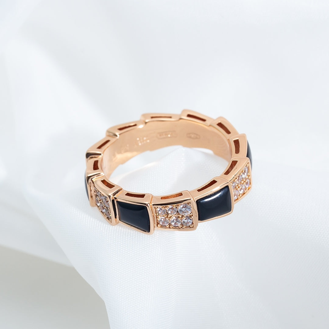 [Vintora]SERPENTI RING PINK GOLD BLACK MOP DIAMOND PAVED 4MM