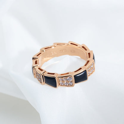 [Vintora]SERPENTI RING PINK GOLD BLACK MOP DIAMOND PAVED 4MM