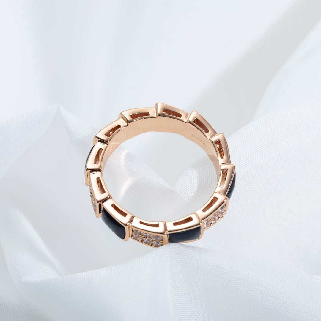 [Vintora]SERPENTI RING PINK GOLD BLACK MOP DIAMOND PAVED 4MM