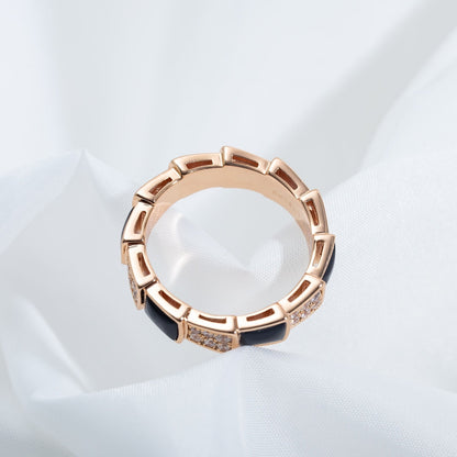 [Vintora]SERPENTI RING PINK GOLD BLACK MOP DIAMOND PAVED 4MM