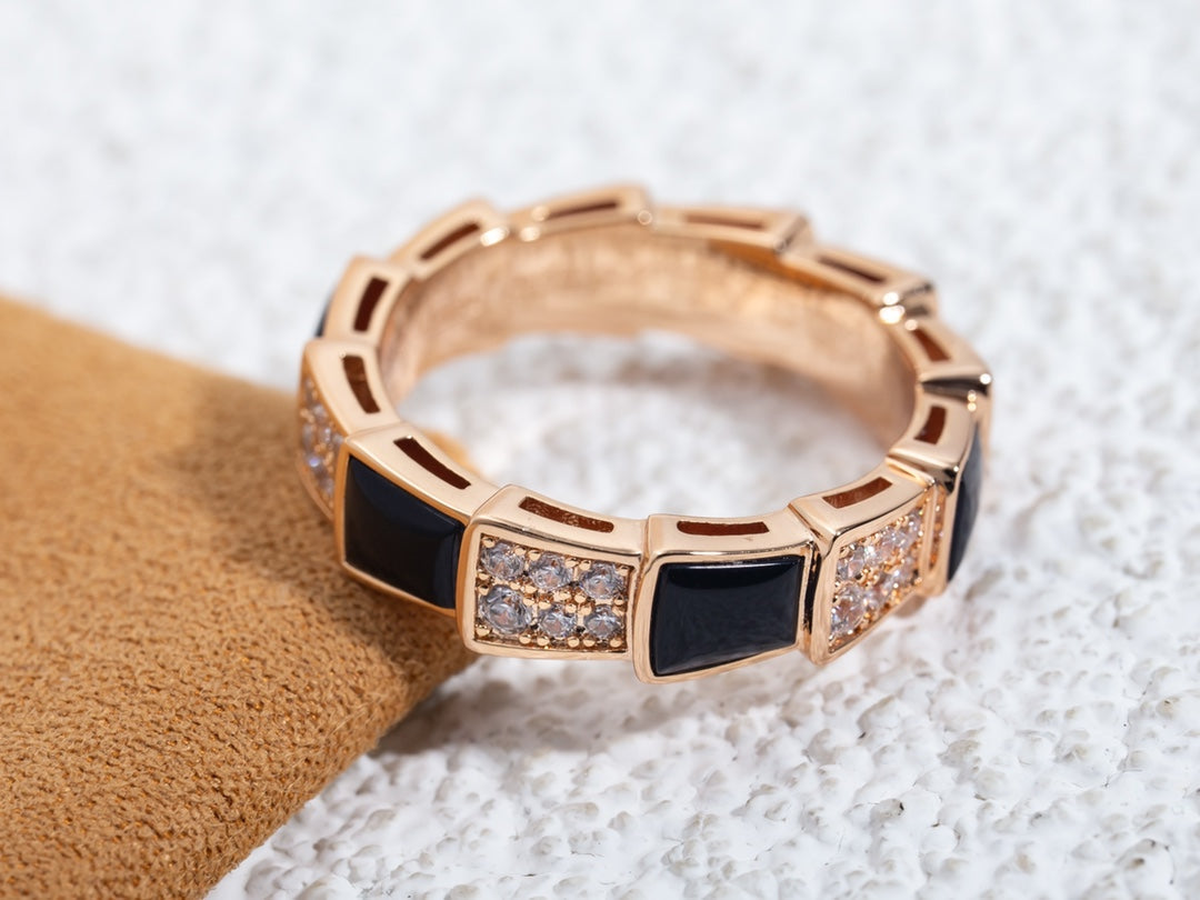 [Vintora]SERPENTI RING PINK GOLD BLACK MOP DIAMOND PAVED 4MM