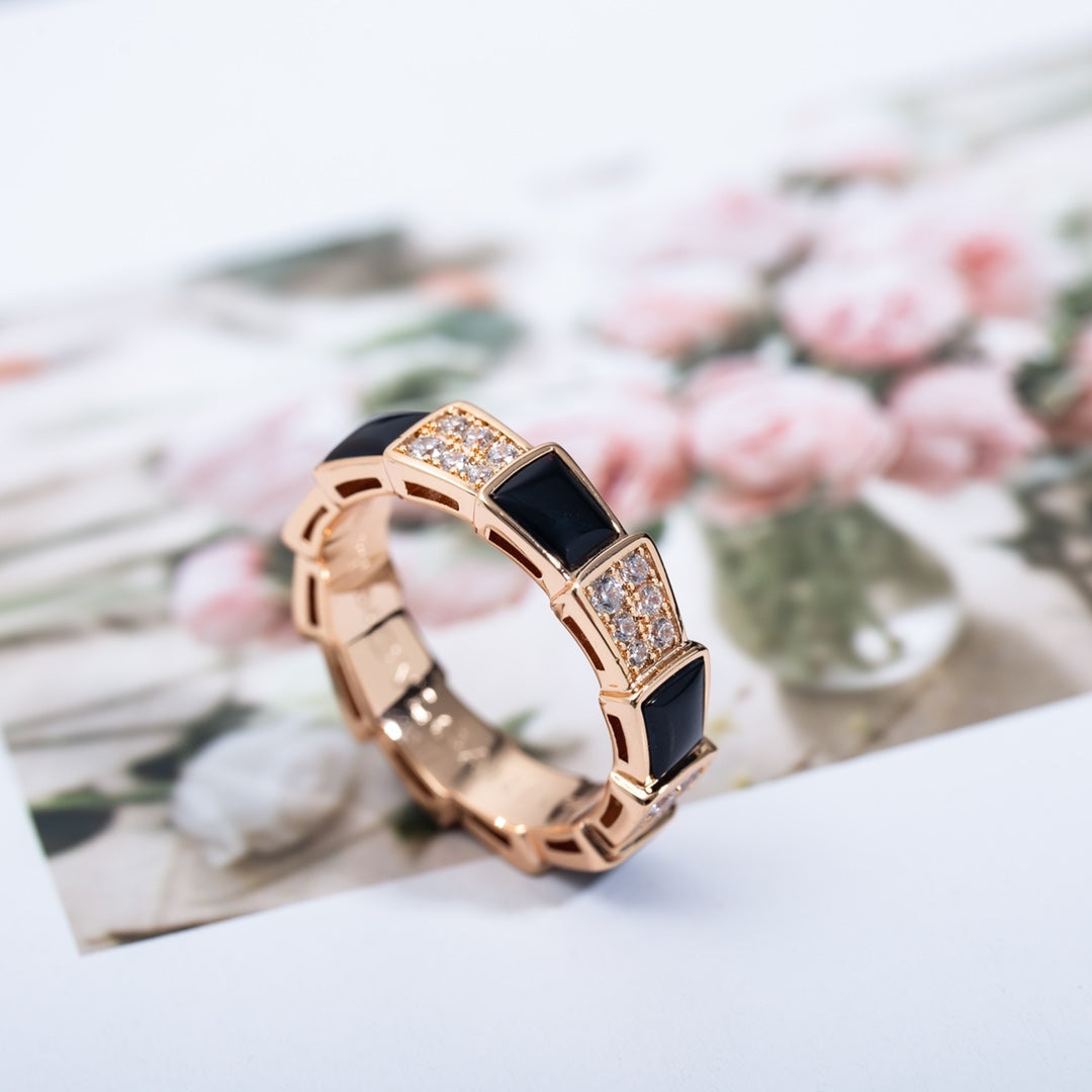 [Vintora]SERPENTI RING PINK GOLD BLACK MOP DIAMOND PAVED 4MM
