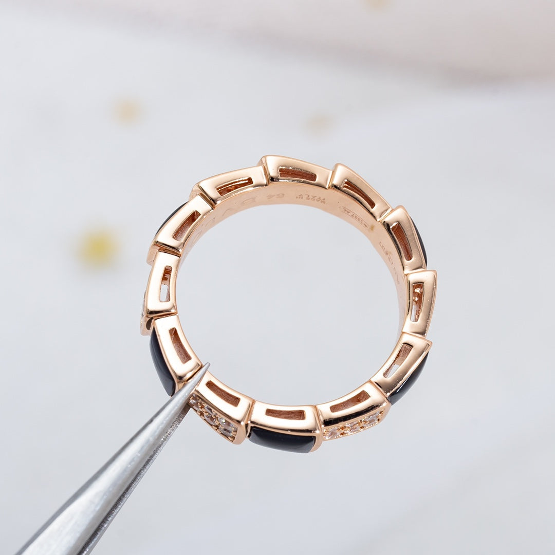 [Vintora]SERPENTI RING PINK GOLD BLACK MOP DIAMOND PAVED 4MM