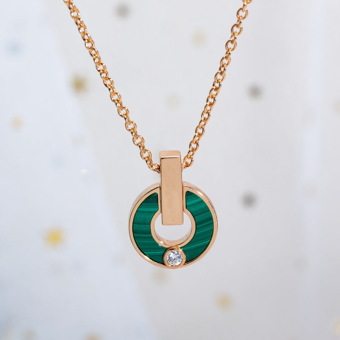[Vintora]GARI NECKLACE PINK GOLD MALACHITE