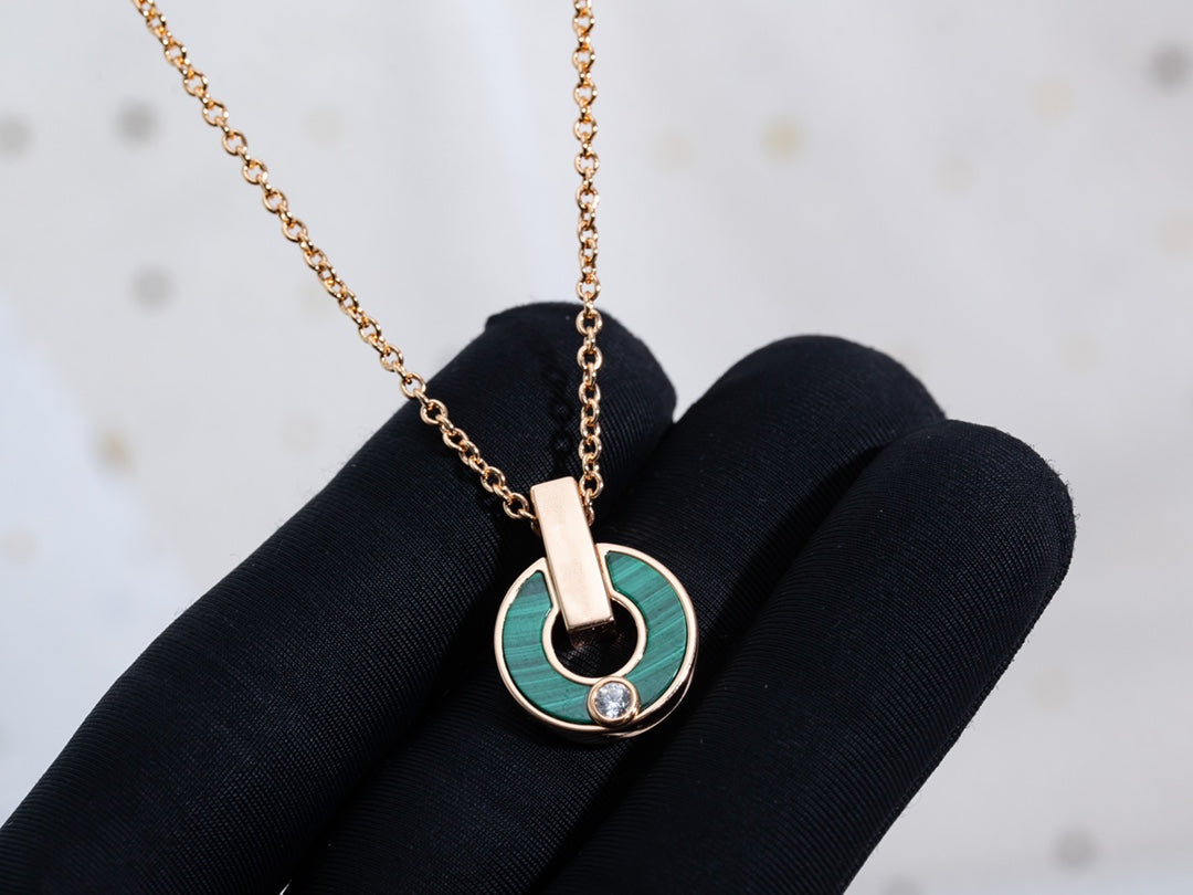 [Vintora]GARI NECKLACE PINK GOLD MALACHITE