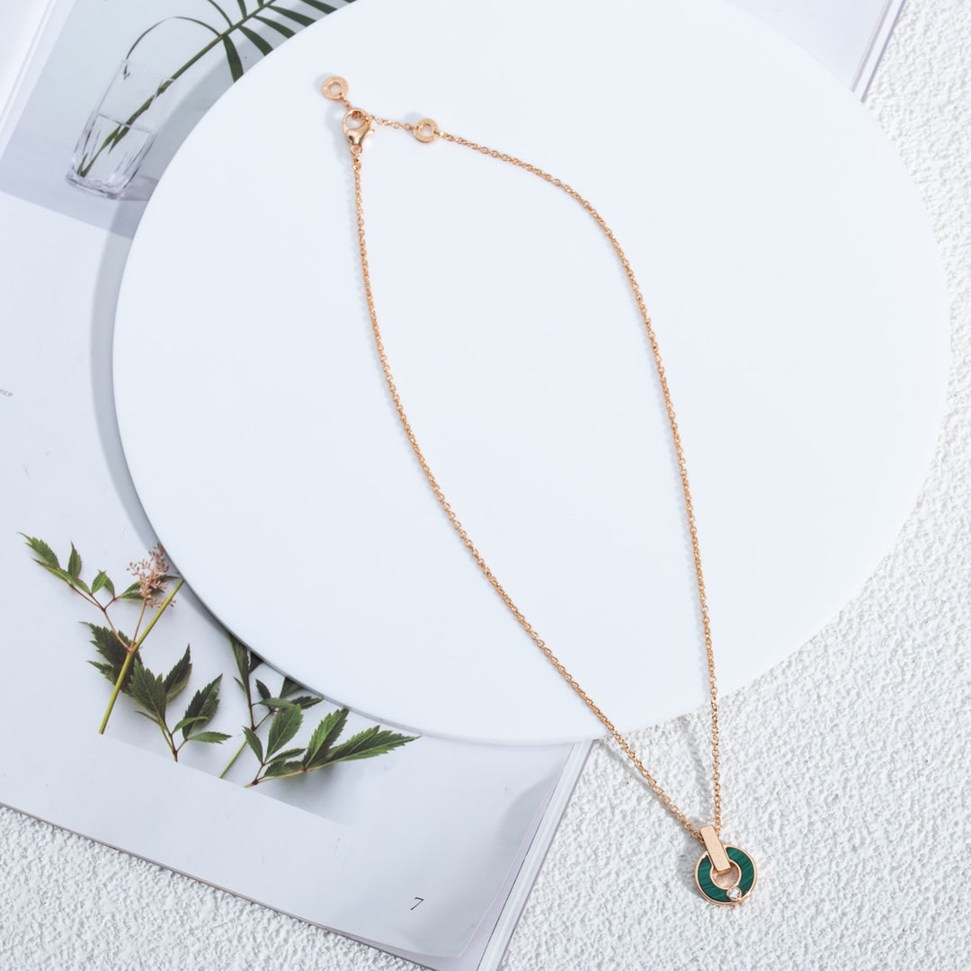 [Vintora]GARI NECKLACE PINK GOLD MALACHITE