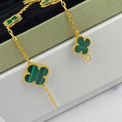 [Vintora]BRACELET MAGIQUE TRÈFLE MALACHITE OR 5 MOTIFS