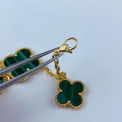 [Vintora]BRACELET MAGIQUE TRÈFLE MALACHITE OR 5 MOTIFS