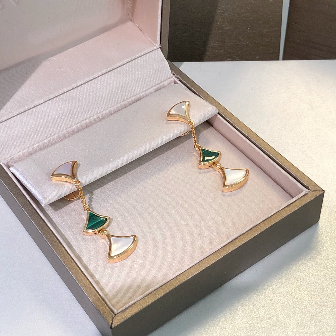 [Vintora]DREAM EARRINGS 3 MOTIFS MALACHITE MOP PINK GOLD