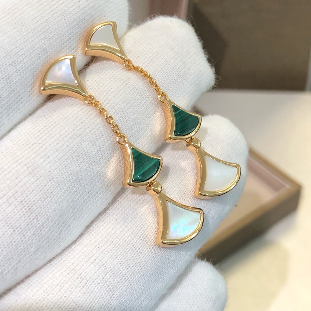 [Vintora]DREAM EARRINGS 3 MOTIFS MALACHITE MOP PINK GOLD